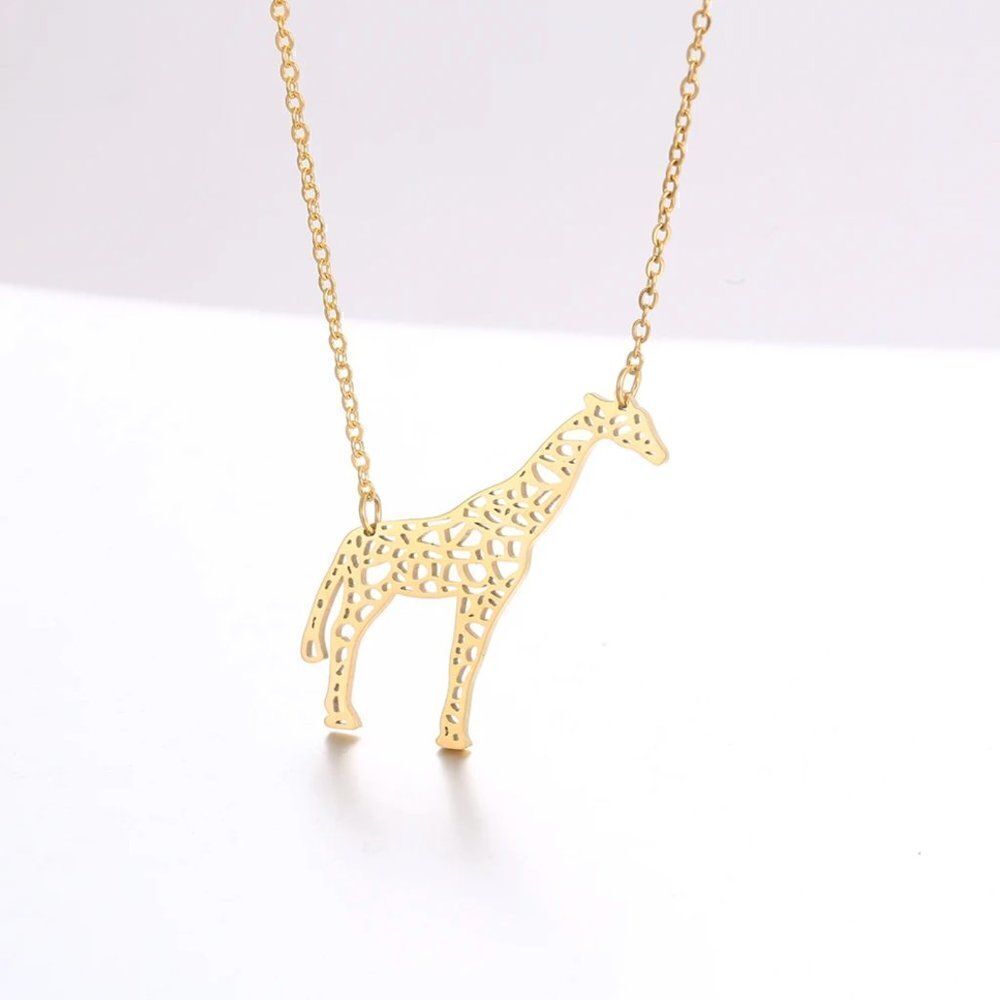 Geometric Giraffe Pendant Necklace in Gold - Picture 2 of 5